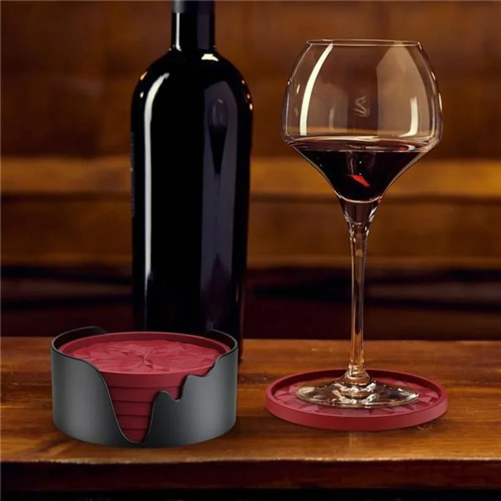 Silicone Coasters with Holder,[6 Pack] Drinking Coasters-Cup Mat for Hot or Cold